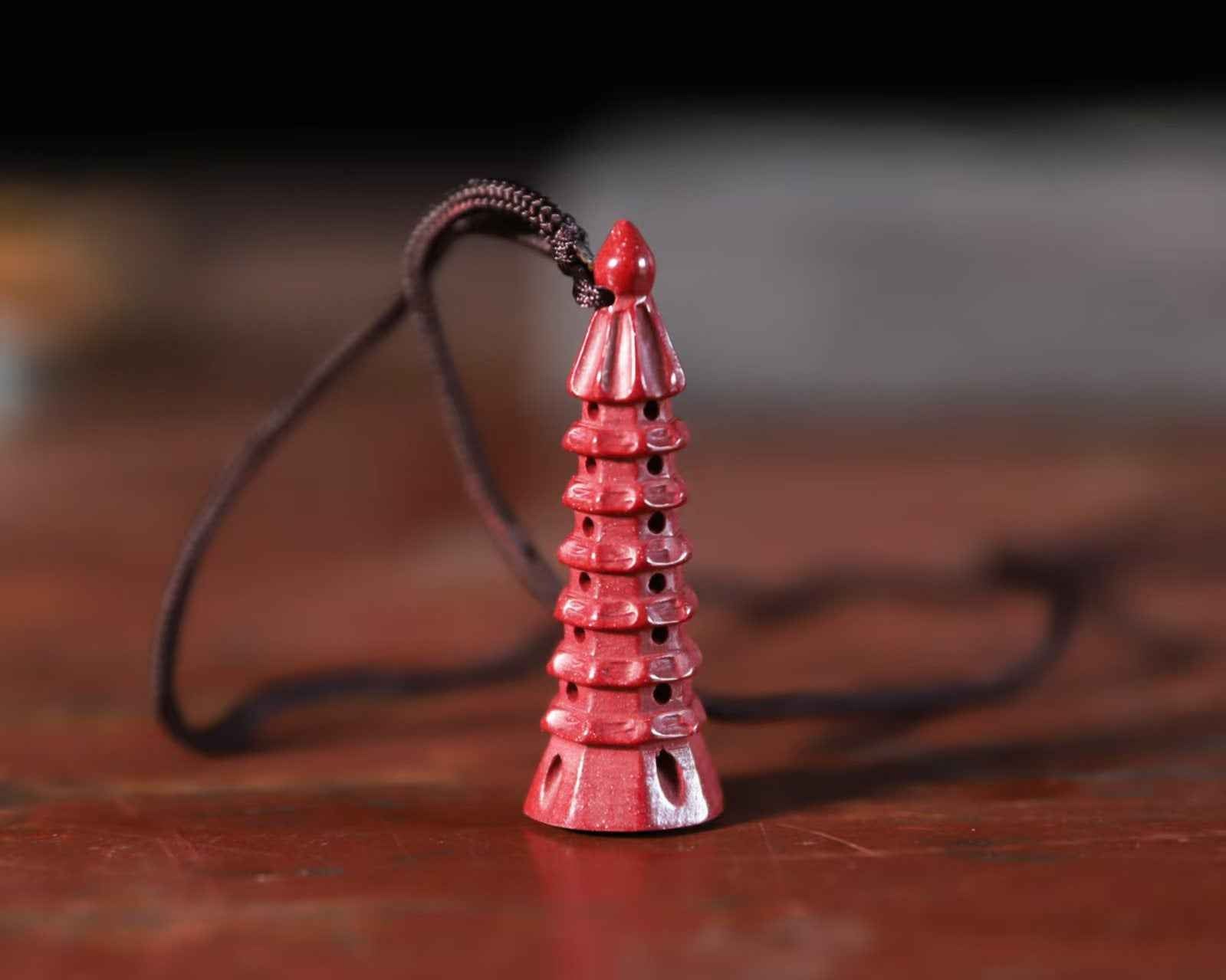 Purple-Gold Cinnabar Wenchang Pagoda Pendant – Scholar’s Wisdom & Academic Success